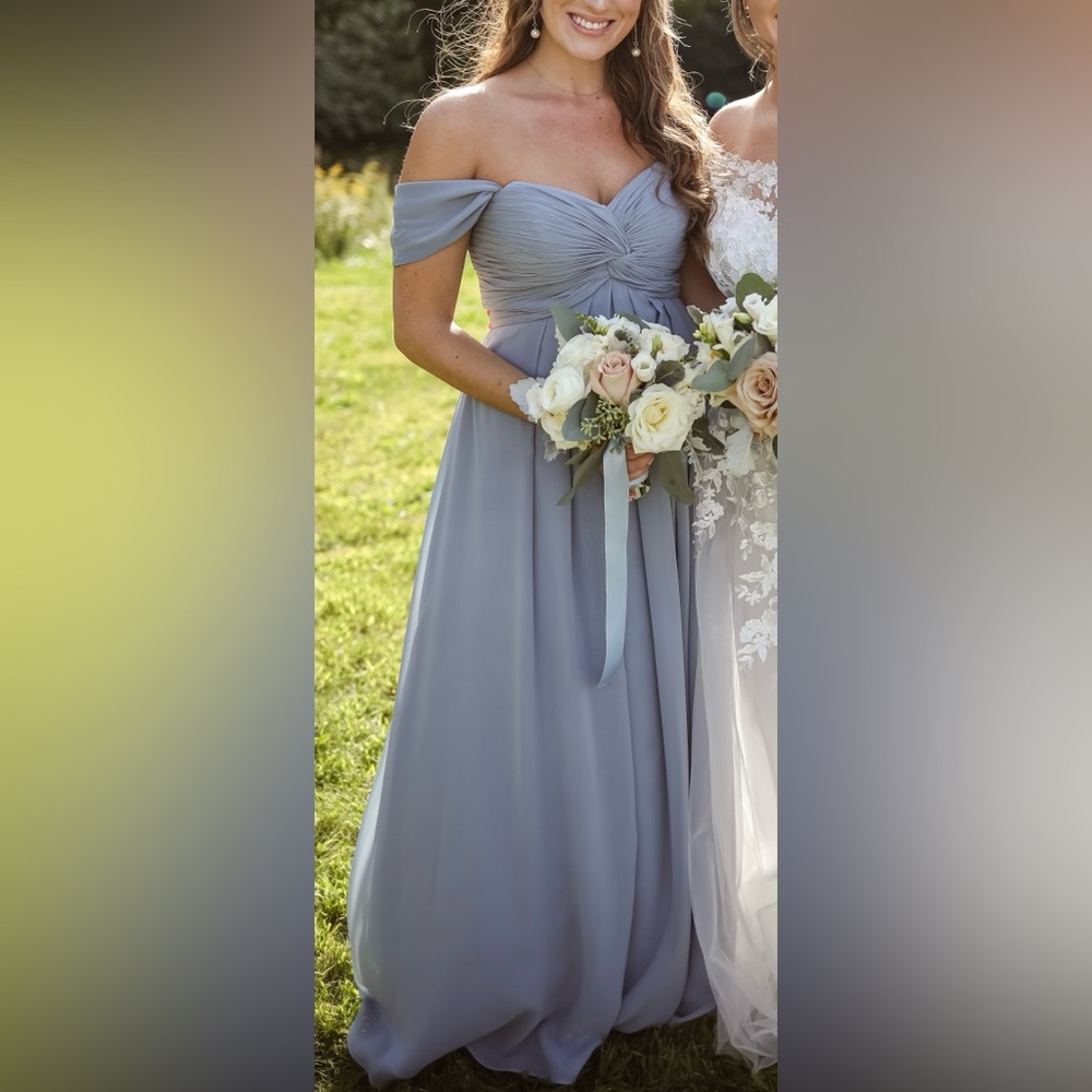Dusty blue chiffon bridesmaid dress